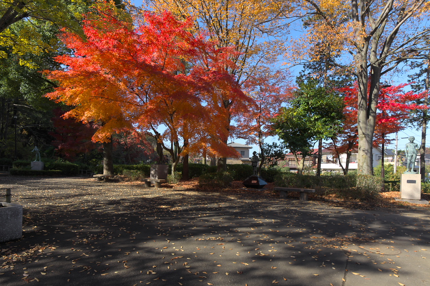片倉城跡公園 - 秋、紅葉の彫刻広場