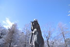 雪、彫刻「春を感じて」 - 片倉城跡公園
