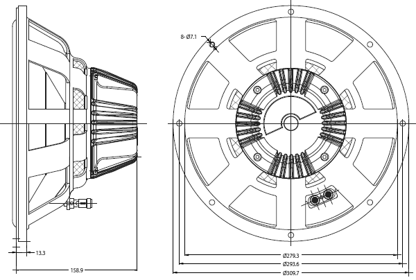 AURA SOUND スピーカユニット NS12-513-4A 外形寸法図